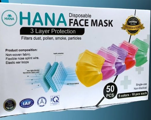 Caja de cubrebocas Hana de 3 capas en colores